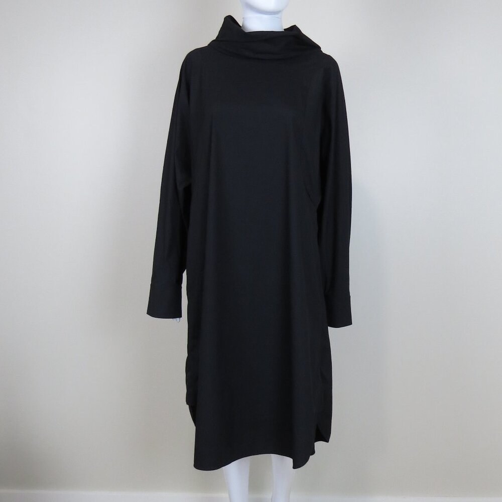 COS Drapey Funnel Mock Neck Midi Dress, Pockets, SIZE 10 Black